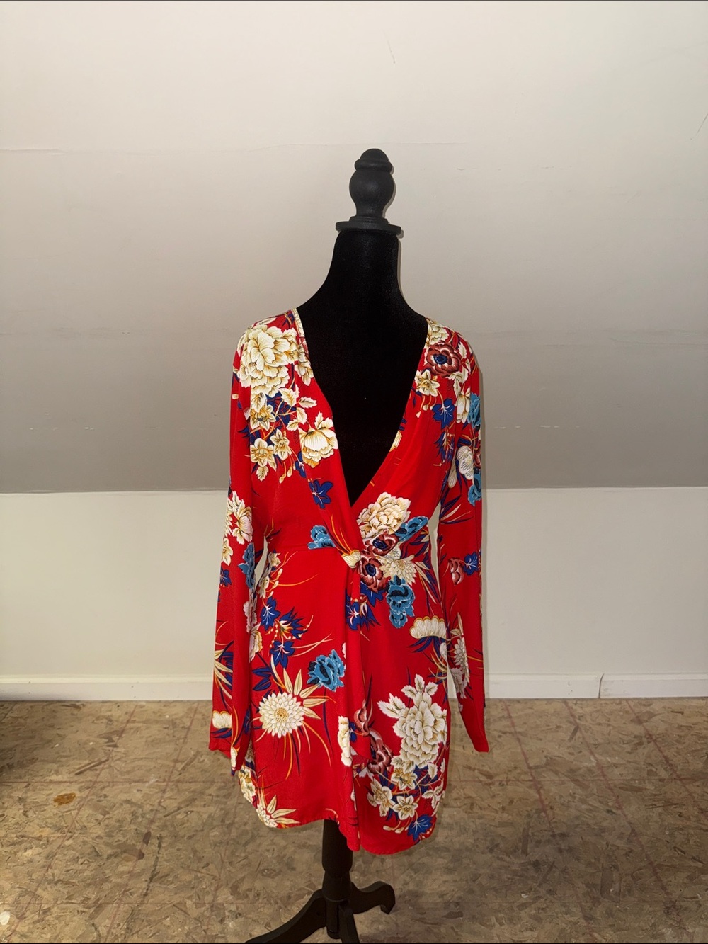 Red Floral V-Neck Women’s Dress